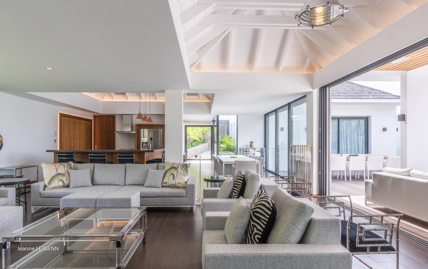 The living area is air-conditioned and can be closed off with sliding glass doors.