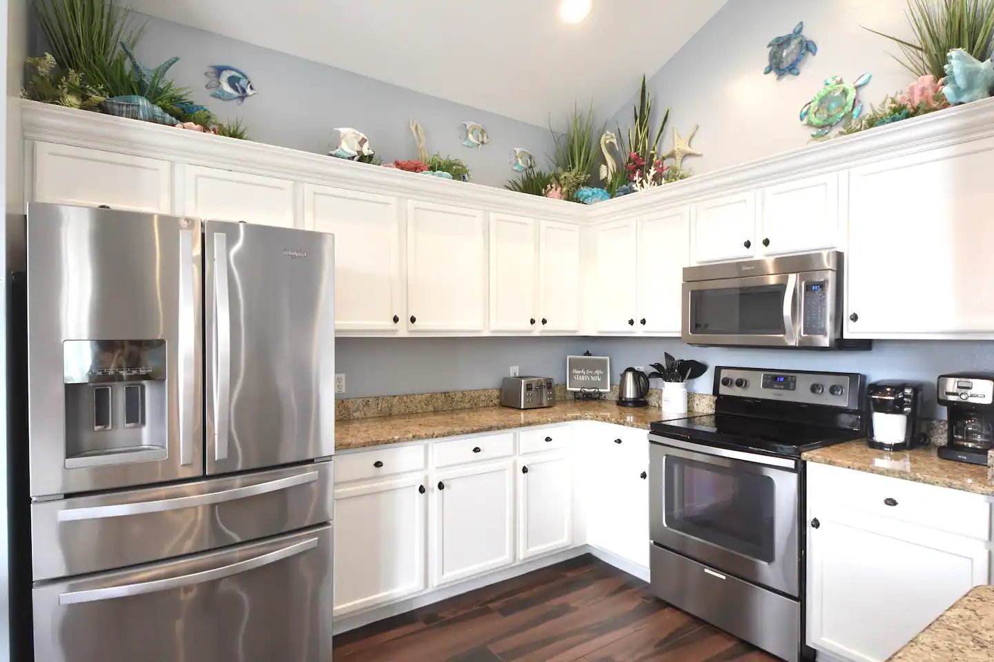 Well-stocked kitchen with kid-friendly utensils.