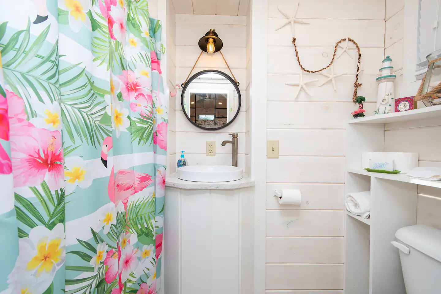 Bathroom with shower.