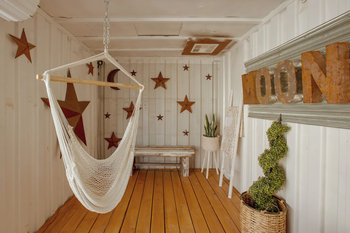 The décor inside the "Area 51" lounge shipping container is one-of-a-kind.