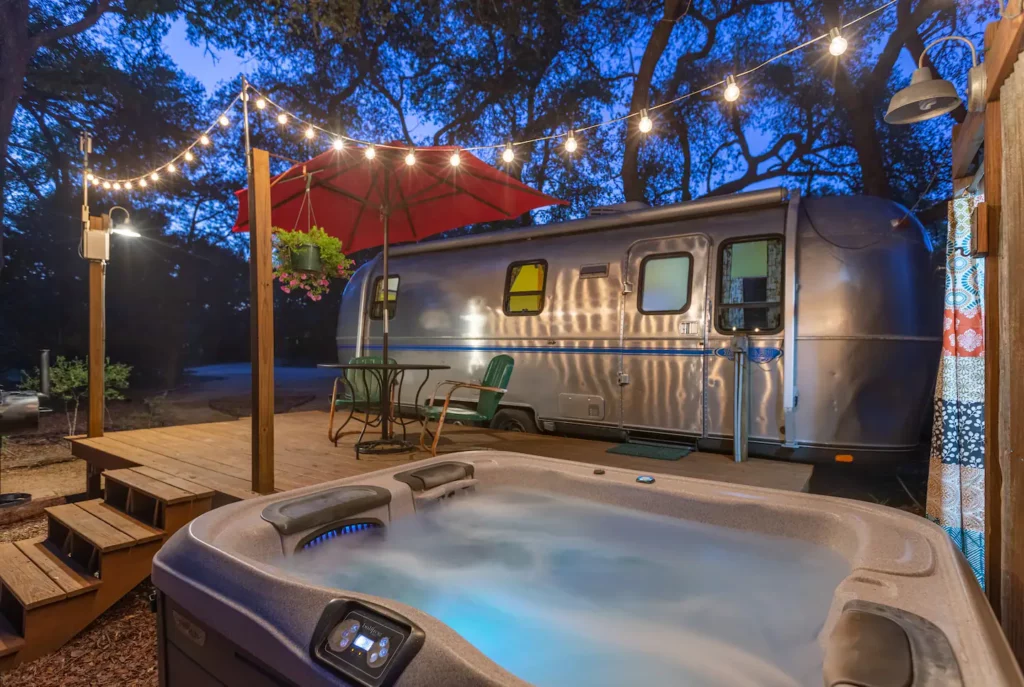 Our hot tub with sparkling lights is quite lovely.