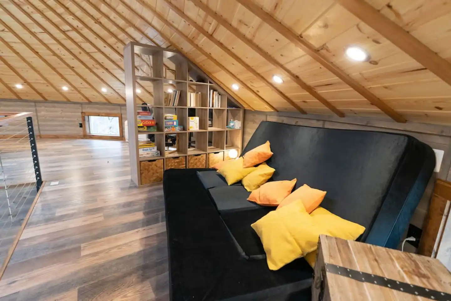 The loft has a king-size floor sofa.