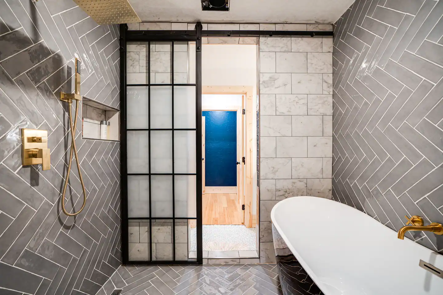 Jack and Jill bathroom with tub and shower.