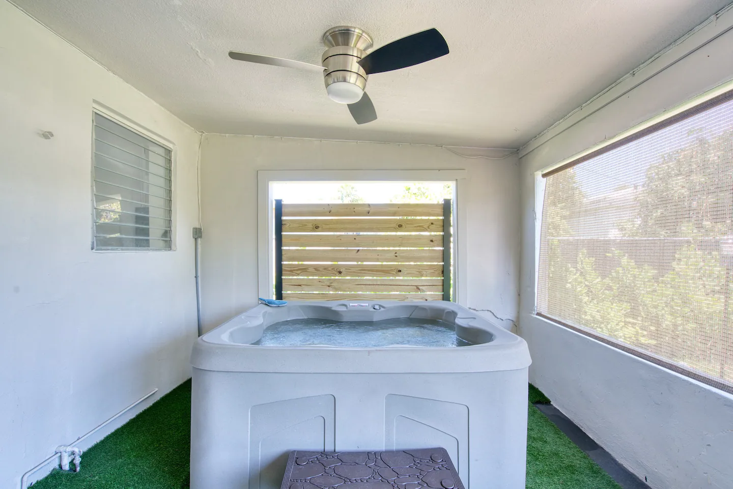 Dive into a steamy hot tub session.