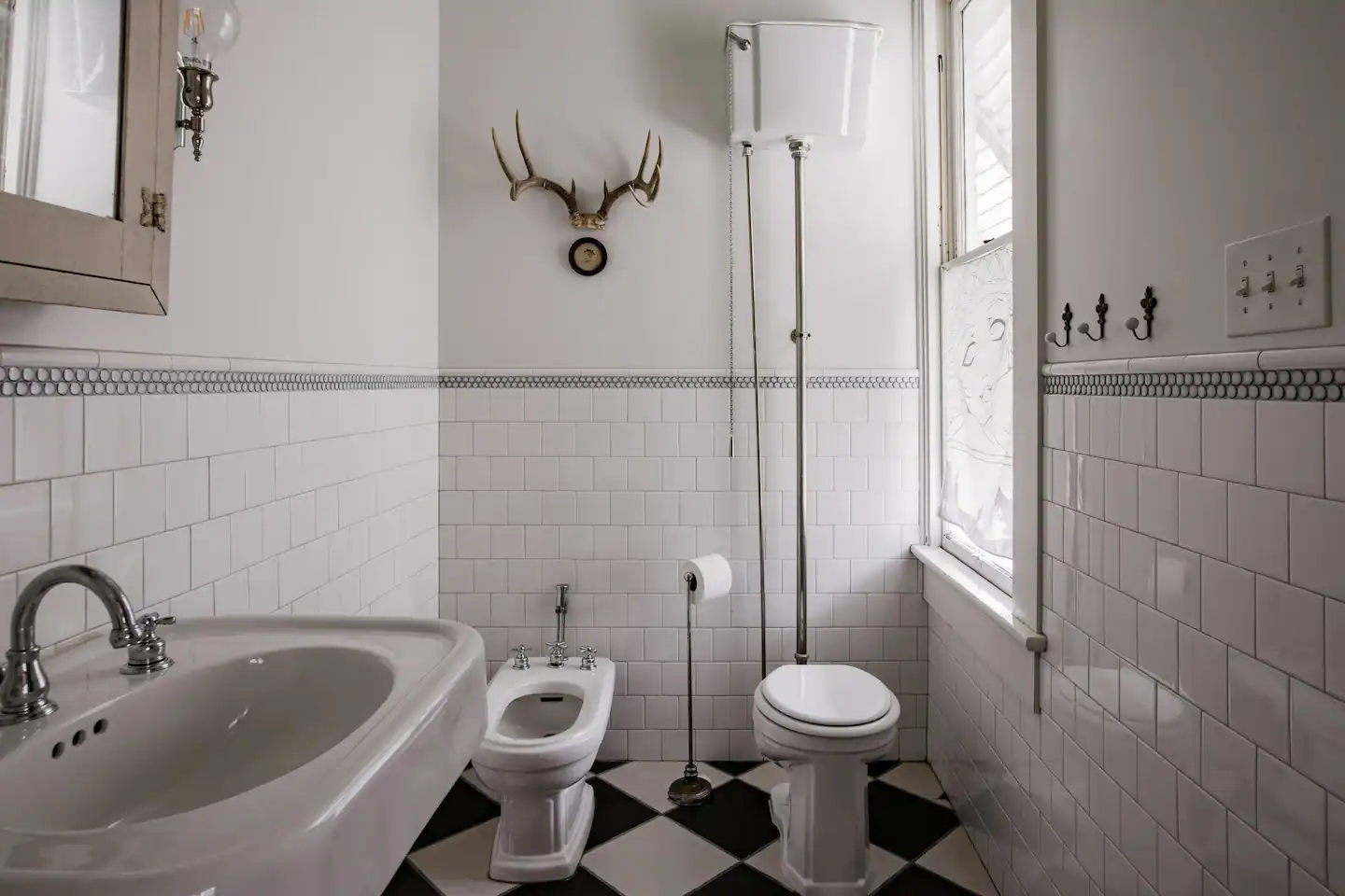 We have 2 full sized bathrooms, one with a tub and shower and one with a shower and bidet.