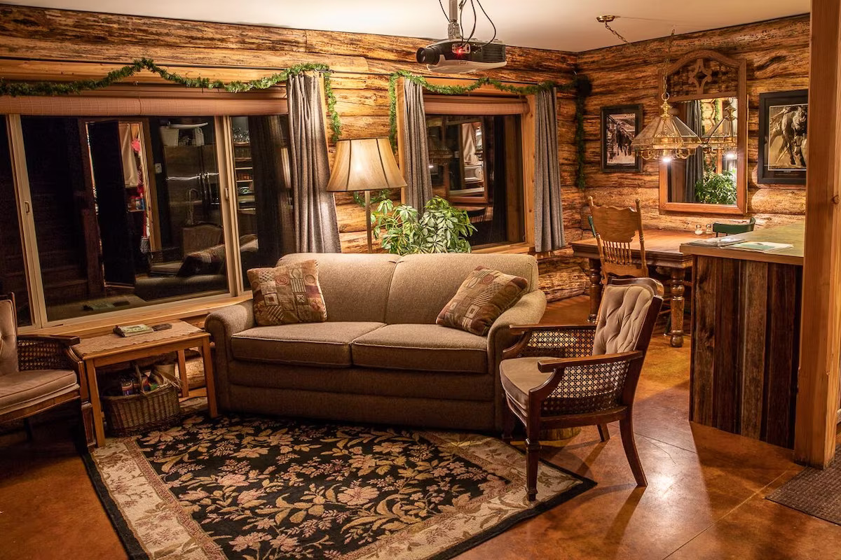 Living Area with real fireplace, kindling, and wood