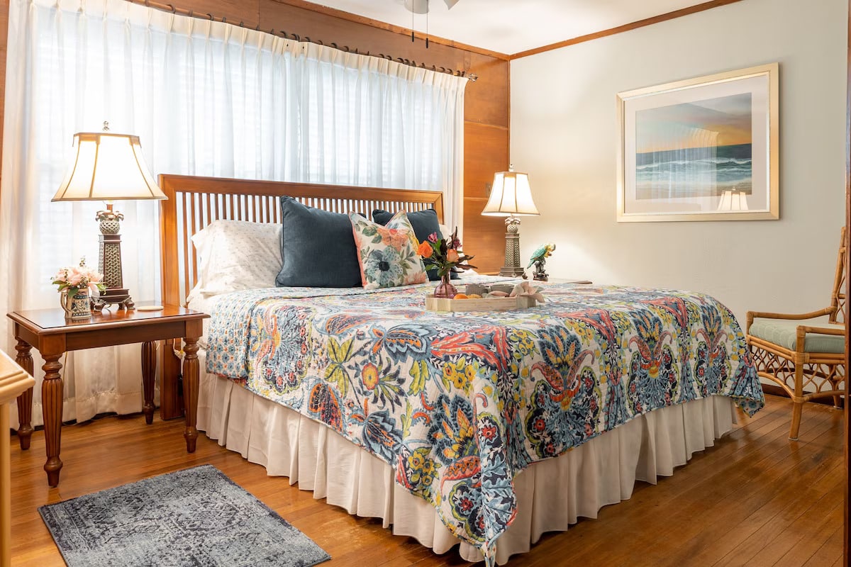Master bedroom has king bed and private bath