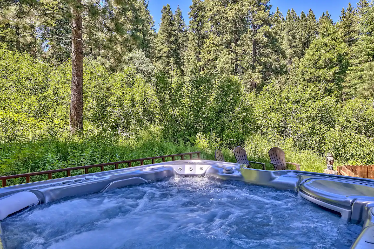 Newer Hot Spring jacuzzi located next to the steam and nestled in the woods.