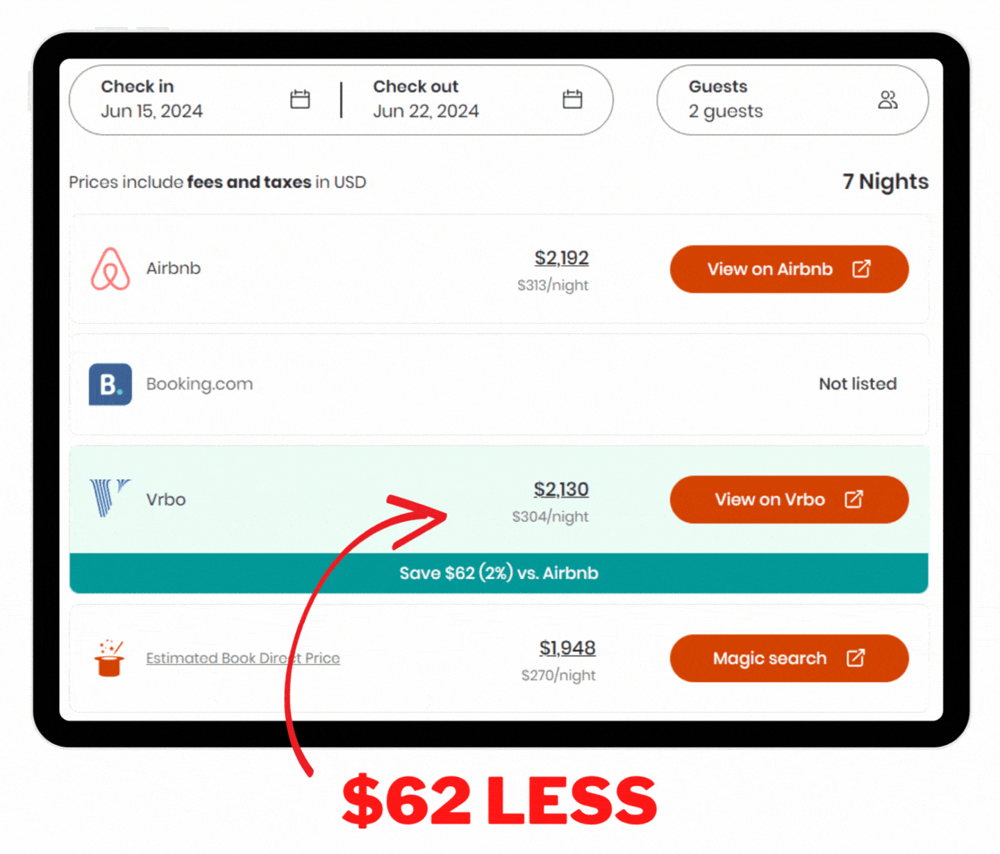 Airbnb Florida - Orlando Lakeside pricing options