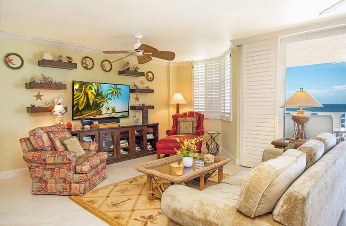 Living area with state of the art entertainment system and comfortable seating for all