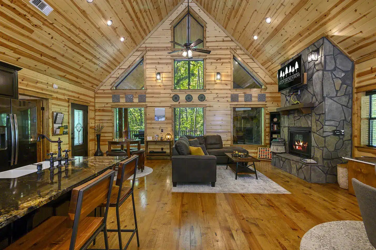 You will feel tucked into the forest with all of the views from the moment you enter the cabin.