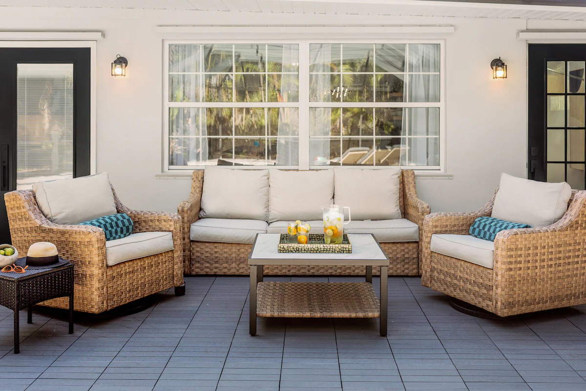 Step outside to our resort style patio where you can grill, lounge by the pool, enjoy your morning coffee surrounded by lush landscaping or enjoy a glass of wine by the firepit!