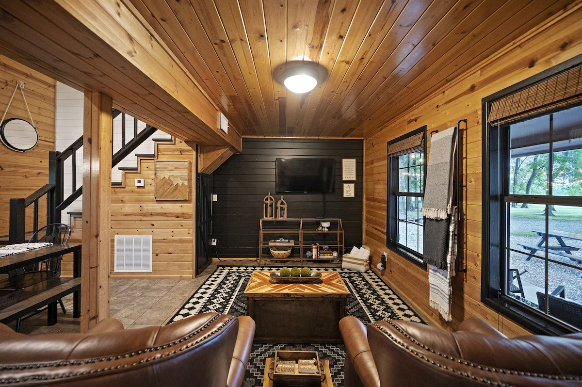 Open floor plan living room and dining table